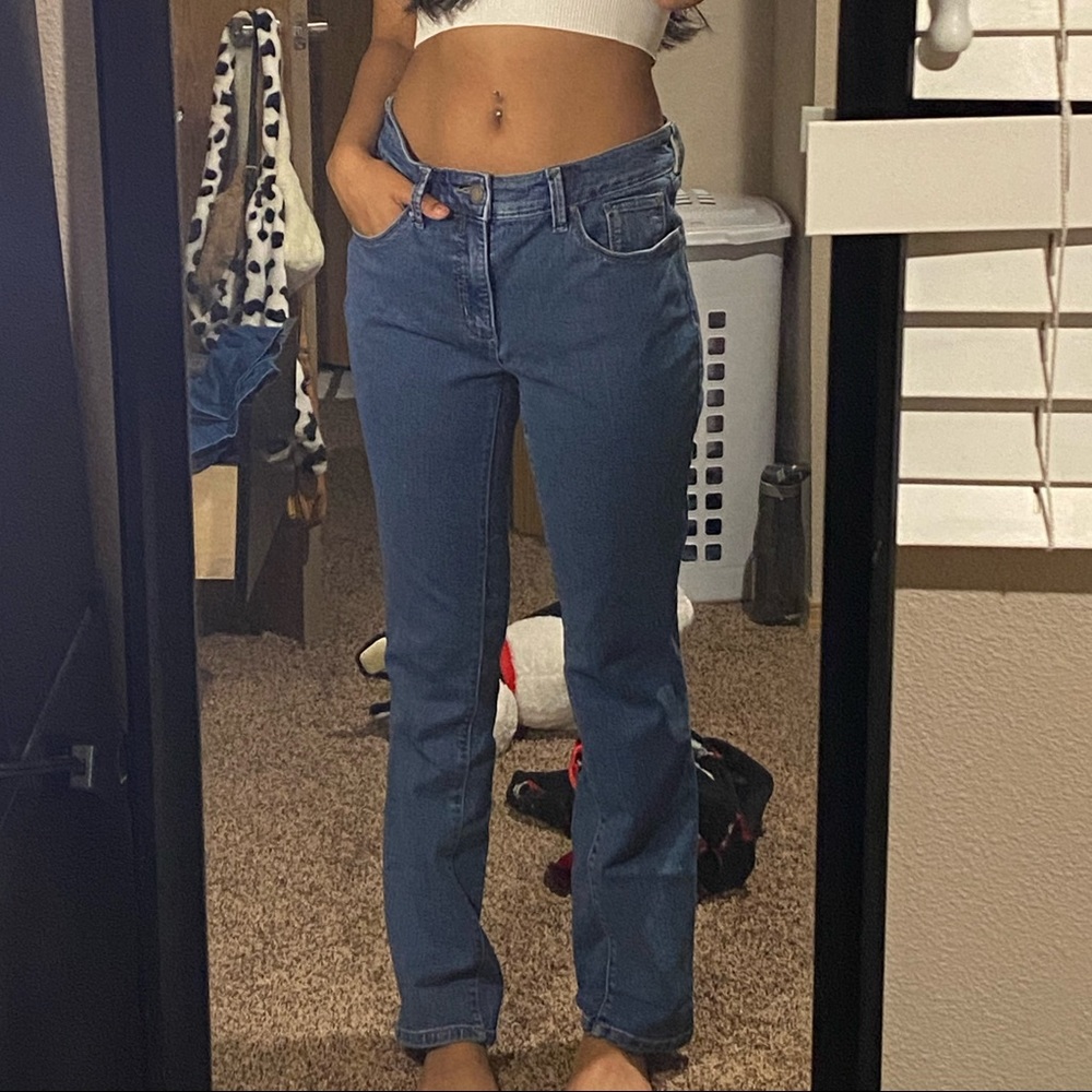 Dark wash, straight leg jeans